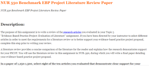 NUR 550 Benchmark EBP Project Literature Review Paper