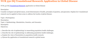 NUR 550 DQ Translational Research Application in Global Disease