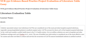 NUR 550 Evidence-Based Practice Project Evaluation of Literature Table Essay