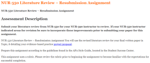 NUR-550 Literature Review – Resubmission Assignment