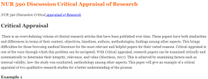 NUR 590 Discussion Critical Appraisal of Research