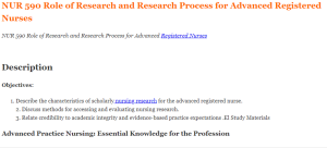 NUR 590 Role of Research and Research Process for Advanced Registered Nurses