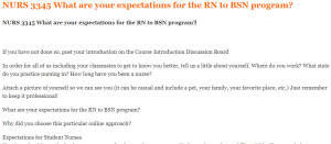 NURS 3345 What are your expectations for the RN to BSN program