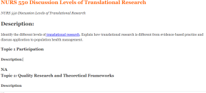 NURS 550 Discussion Levels of Translational Research