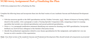 NURS 6003 Assignment Part 4 Finalizing the Plan