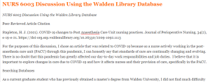 NURS 6003 Discussion Using the Walden Library Database