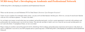 NURS 6003 Part 1 Developing an Academic and Professional Network
