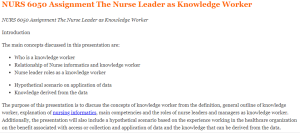 NURS 6050 Assignment The Nurse Leader as Knowledge Worker