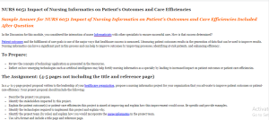 NURS 6051 Impact of Nursing Informatics on Patient's Outcomes and Care Efficiencies