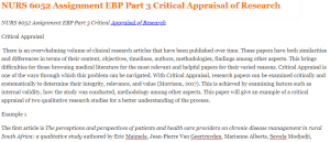 NURS 6052 Assignment EBP Part 3 Critical Appraisal of Research