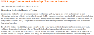NURS 6053 Discussion Leadership Theories in Practice