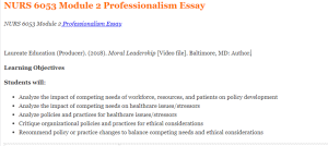 NURS 6053 Module 2 Professionalism Essay