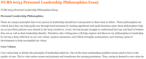 NURS 6053 Personal Leadership Philosophies Essay