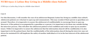NURS 6512 A Latino Boy Living in a Middle-class Suburb