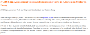 NURS 6512 Assessment Tools and Diagnostic Tests in Adults and Children Essay