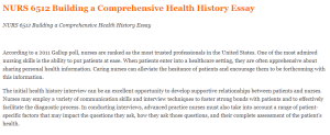 NURS 6512 Building a Comprehensive Health History Essay