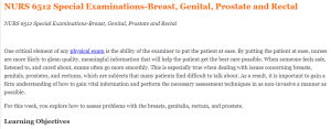 NURS 6512 Special Examinations-Breast, Genital, Prostate and Rectal