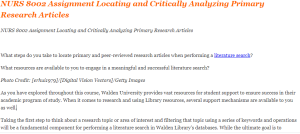 NURS 8002 Assignment Locating and Critically Analyzing Primary Research Articles