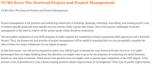 NURS 8002 The Doctoral Project and Project Management