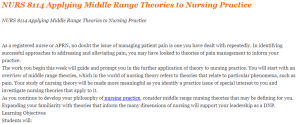 NURS 8114 Applying Middle Range Theories to Nursing Practice