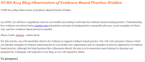 NURS 8114 Blog Observation of Evidence-Based Practice Walden