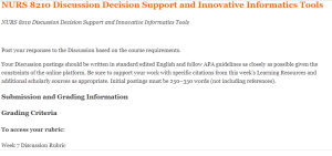 NURS 8210 Discussion Decision Support and Innovative Informatics Tools