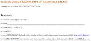 Training Title 48 TRANSCRIPT OF VIDEO FILE KILANI