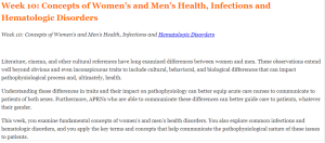 Week 10 Concepts of Women’s and Men’s Health, Infections and Hematologic Disorders