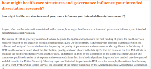 how might health care structures and governance influence your intended dissertation research