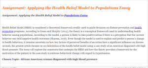 Assignment  Applying the Health Belief Model to Populations Essay