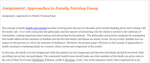 Assignment Approaches to Family Nursing Essay