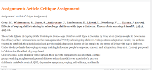 Assignment  Article Critique Assignment