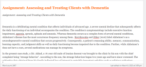 Assignment  Assessing and Treating Clients with Dementia