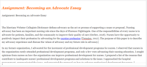Assignment Becoming an Advocate Essay