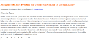 Assignment  Best Practice for Colorectal Cancer in Women Essay