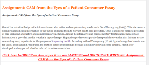 Assignment  CAM from the Eyes of a Patient Consumer Essay