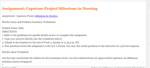 Assignment  Capstone Project Milestone in Nursing