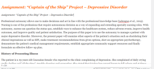 Assignment “Captain of the Ship Project – Depressive Disorder