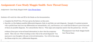 Assignment  Case Study Maggie Smith- Sore Throat Essay