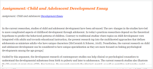 Assignment  Child and Adolescent Development Essay