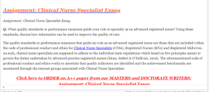 Assignment Clinical Nurse Specialist Essay