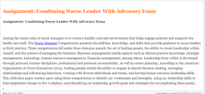 Assignment  Combining Nurse Leader With Advocacy Essay