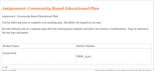 Assignment Community Based Educational Plan