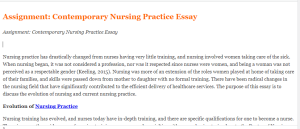 Assignment Contemporary Nursing Practice Essay