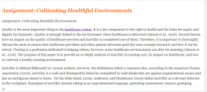 Assignment Cultivating Healthful Environments