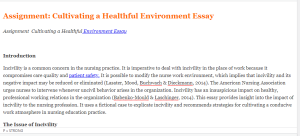 Assignment  Cultivating a Healthful Environment Essay