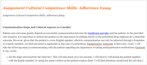 Assignment Cultural Competence Skills  Adherence Essay