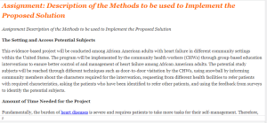 Assignment Description of the Methods to be used to Implement the Proposed Solution