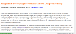 Assignment  Developing Professional Cultural Competence Essay