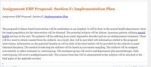 Assignment EBP Proposal- Section E Implementation Plan